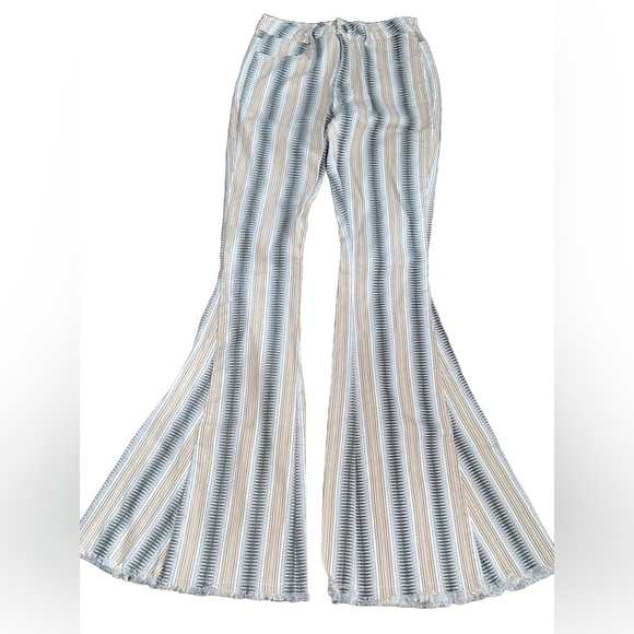 Altar'd State Striped Flare Pants - Blue and Tan - Picture 1 of 4